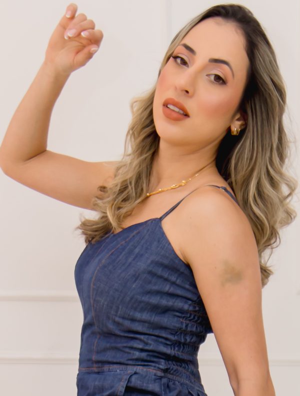 Macacão Jeans Feminino de alcinha - Imagem 6