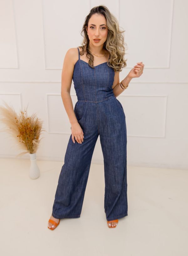 Macacão Jeans Feminino de alcinha