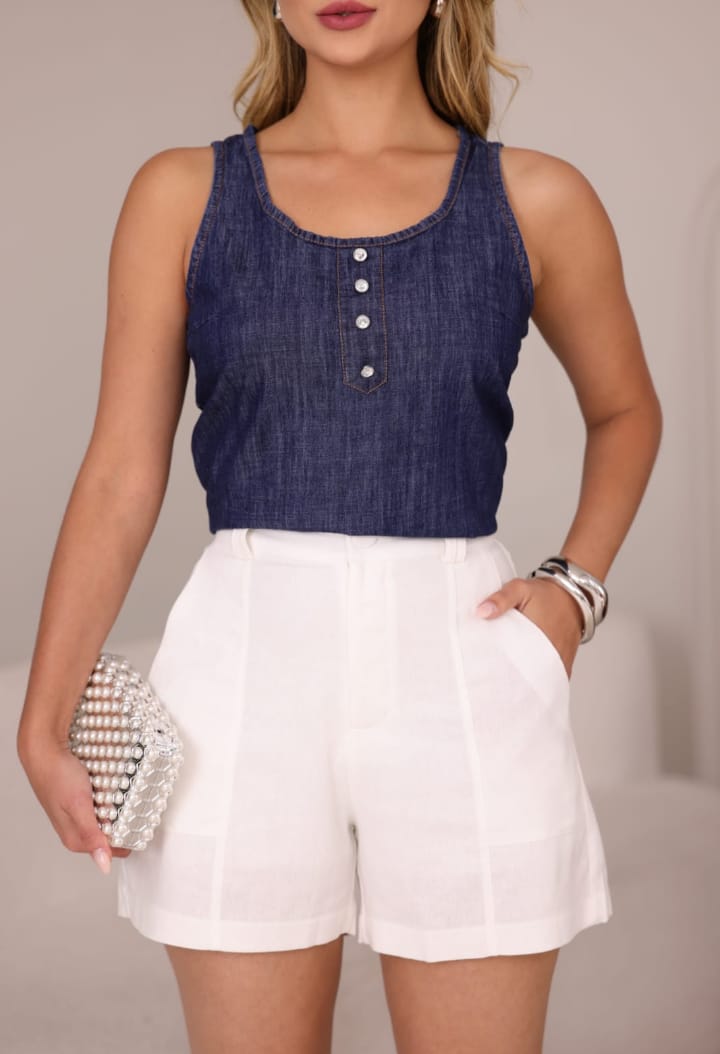 Blusa Regata Jeans feminina com botões - Imagem 4