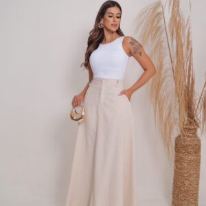 Saia longa de linho, evasê, elegante