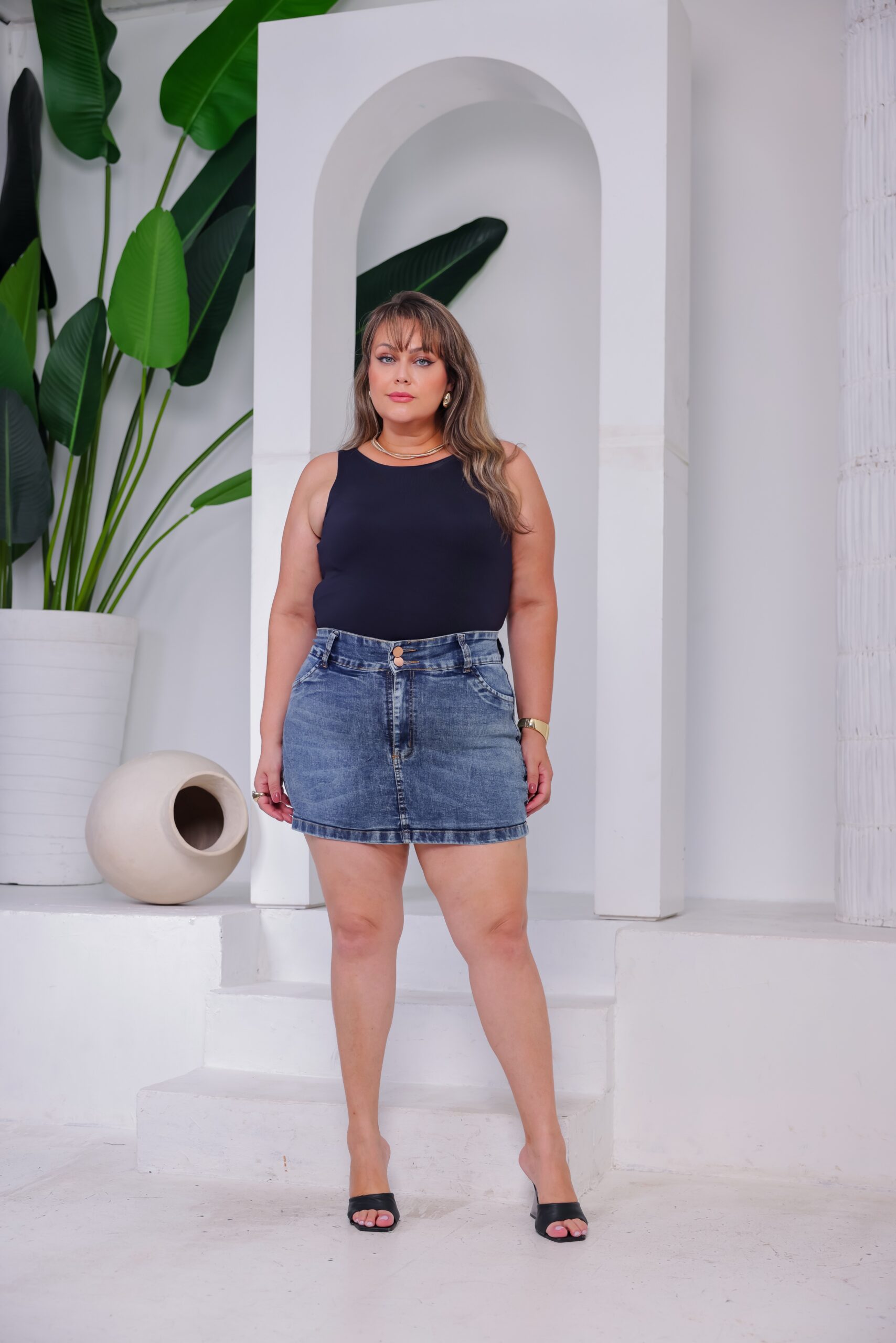 Shorts Saia Jeans com bolso, plus size